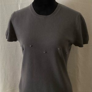 Banana Republic 100% cashmere lightweight gray sweater size M accent front beads